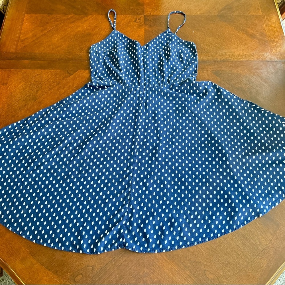 Gap | Navy Polka Dot Fit and Flare Mini Dress - Picture 5 of 13